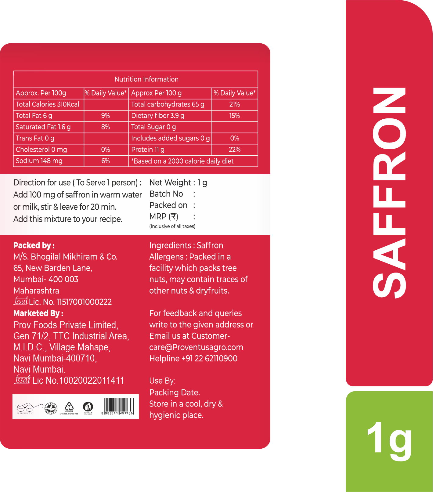 ProV Regal Saffron 1g Spice Saffron