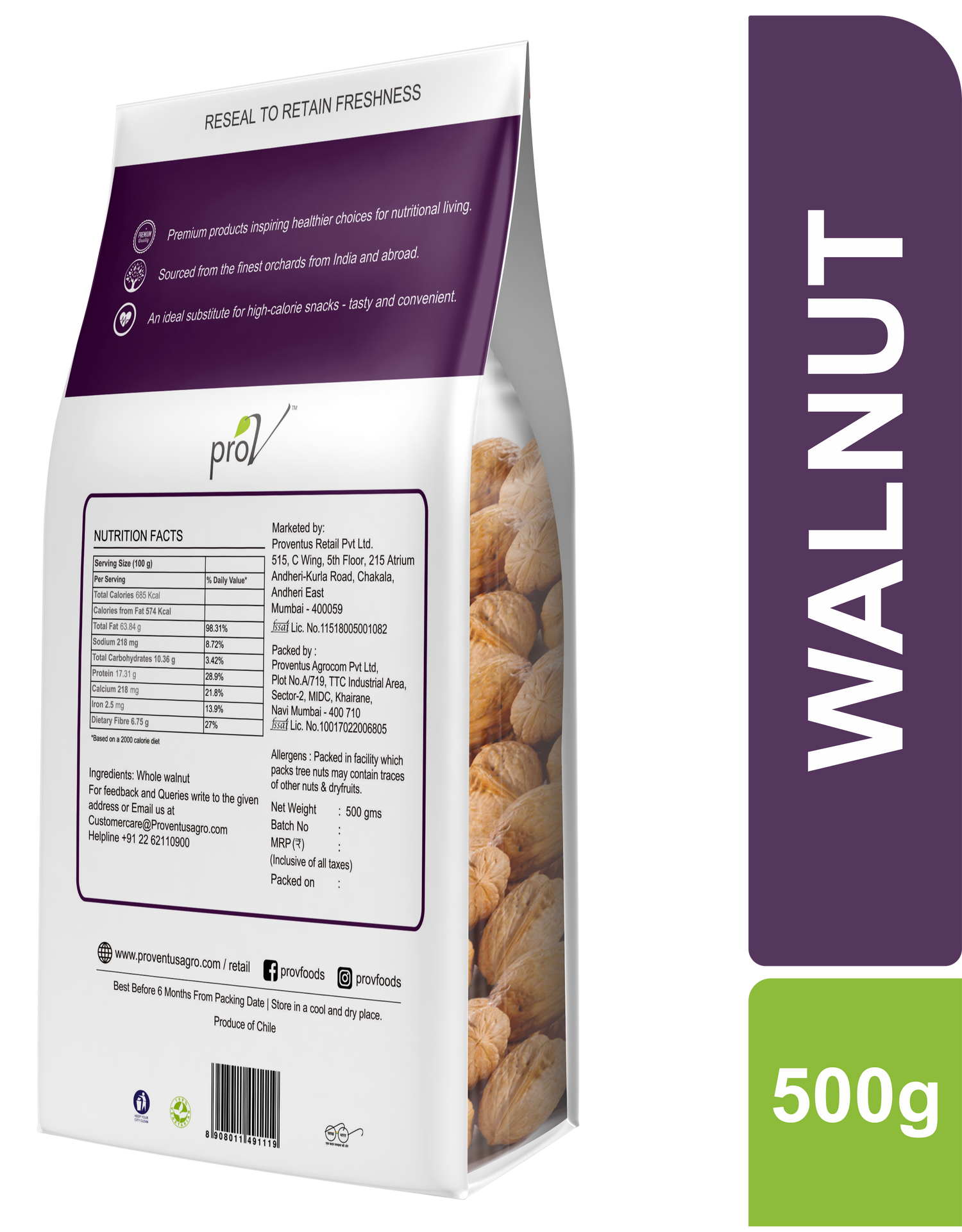 ProV Premium Walnut Whole California 500g Nuts Walnuts