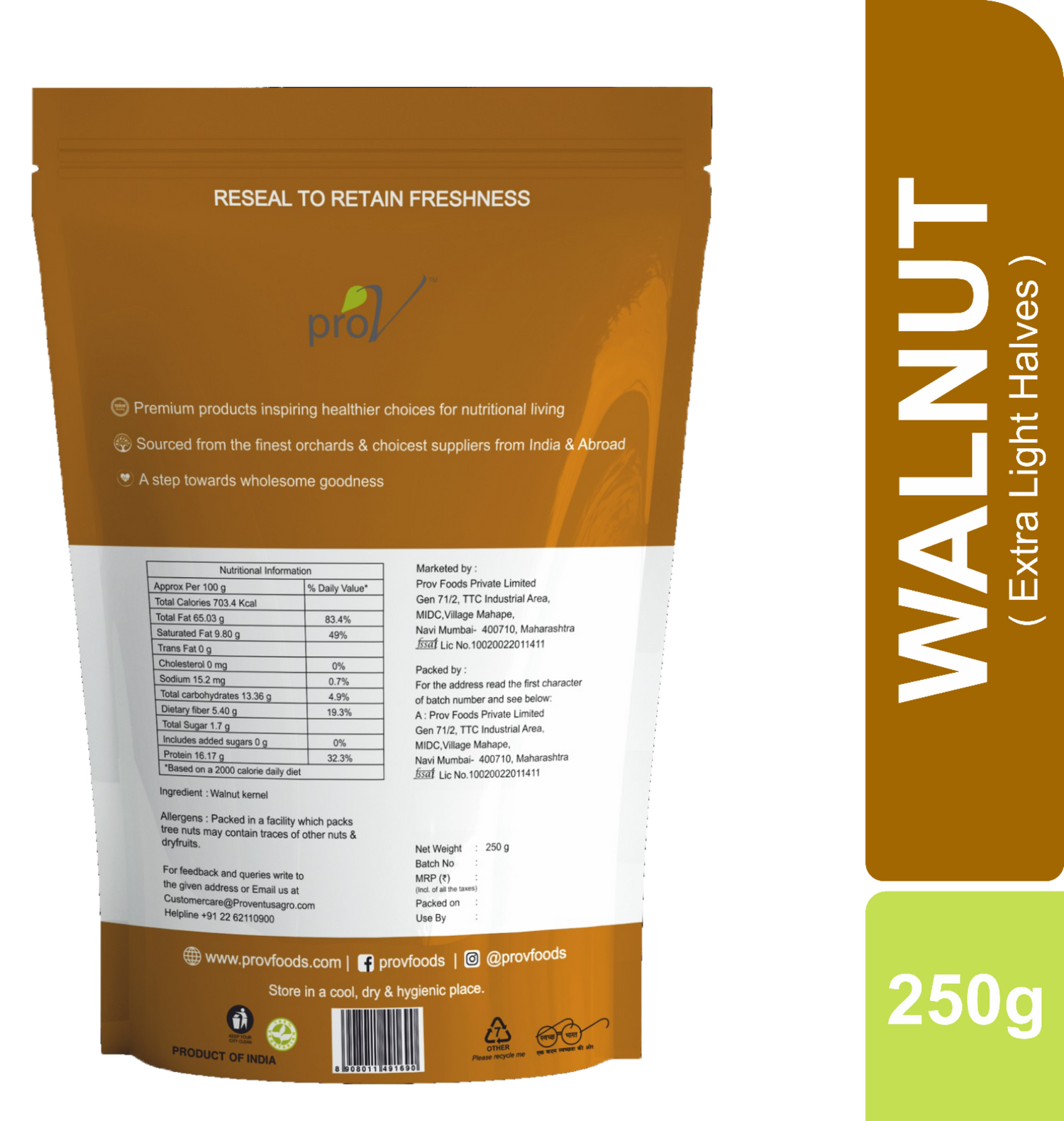 ProV Premium Walnut Extra Light Halves 250g Nuts Walnuts
