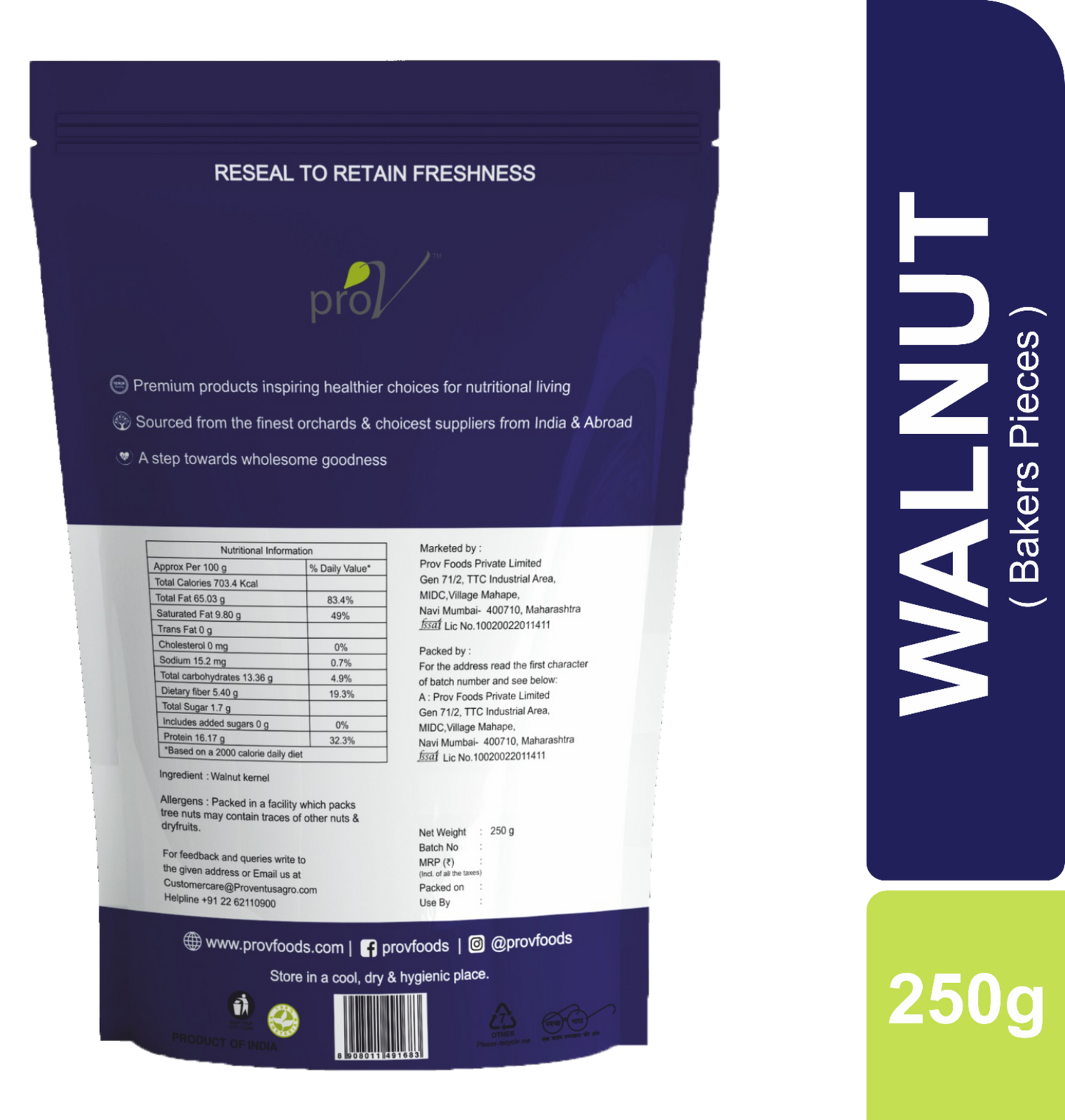 ProV Premium Walnut Bakers Pieces 250g Nuts Walnuts