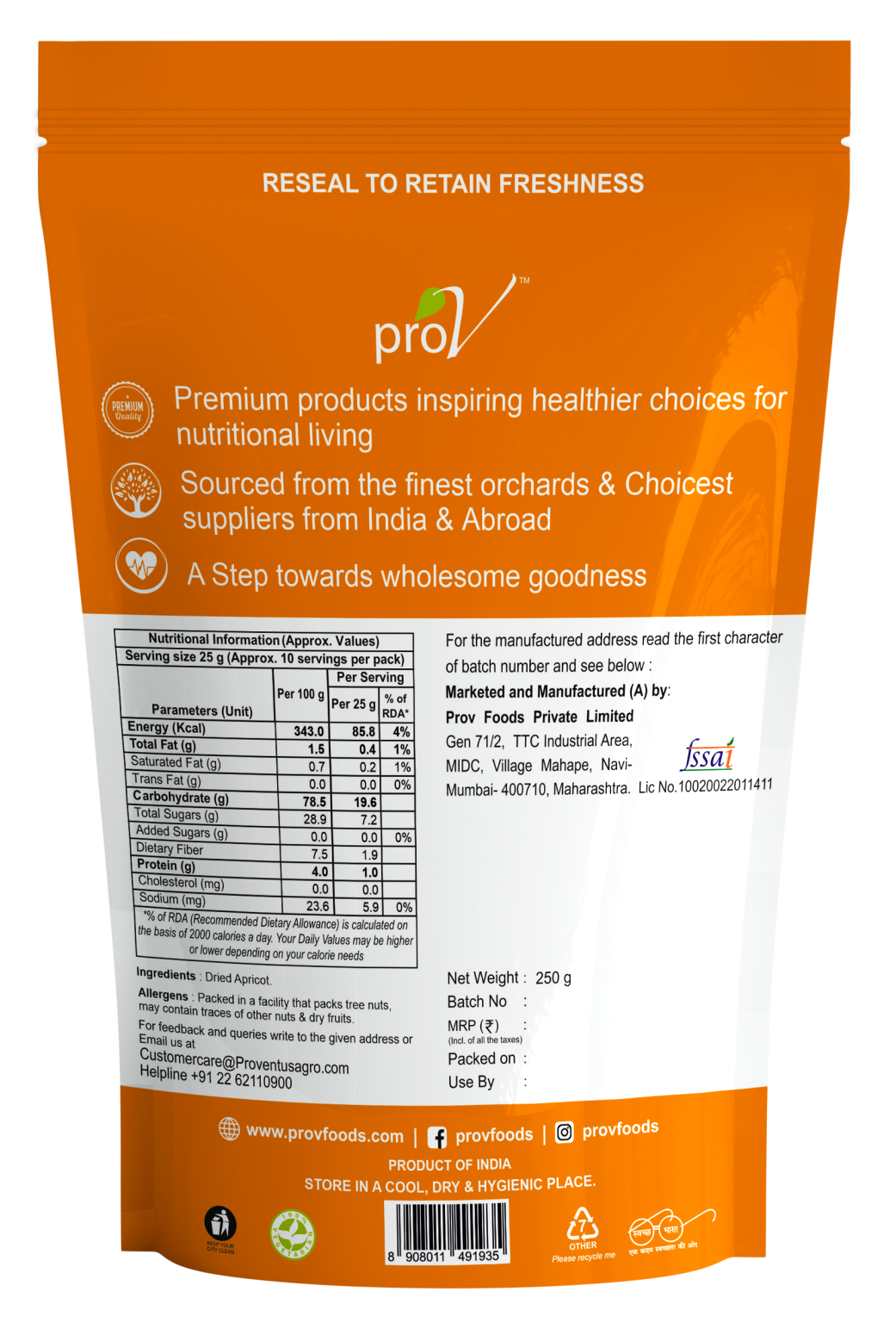 ProV Premium Apricots 250g Dried fruits Dried Fruits