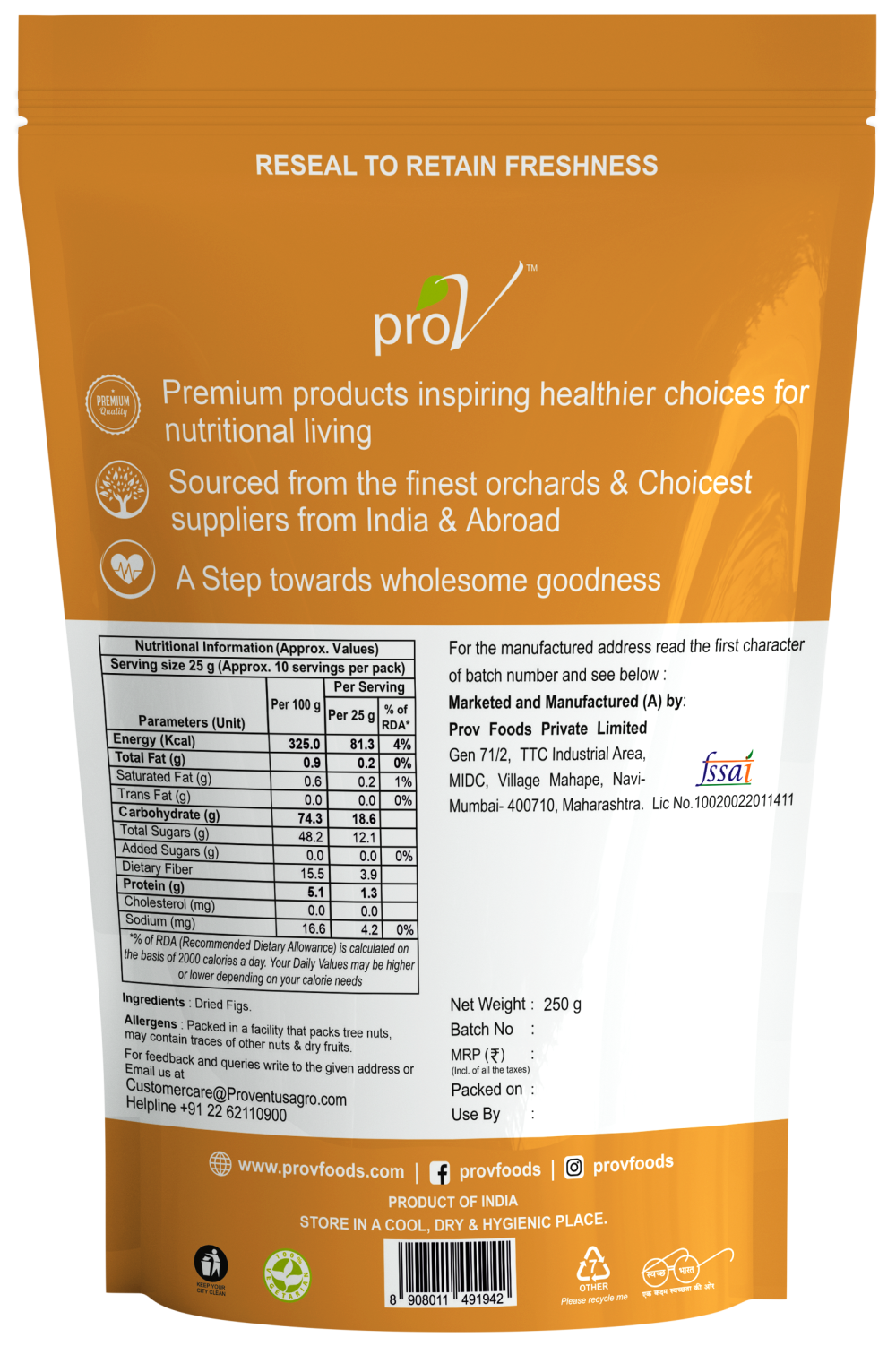 ProV Premium Figs 250g Dried Fruits Figs