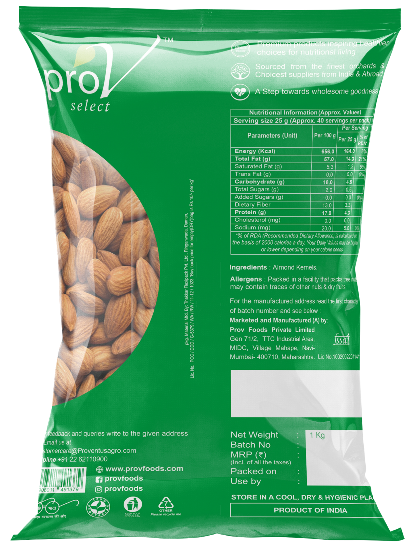 ProV Select Almonds Ind 1kg Nuts Almonds