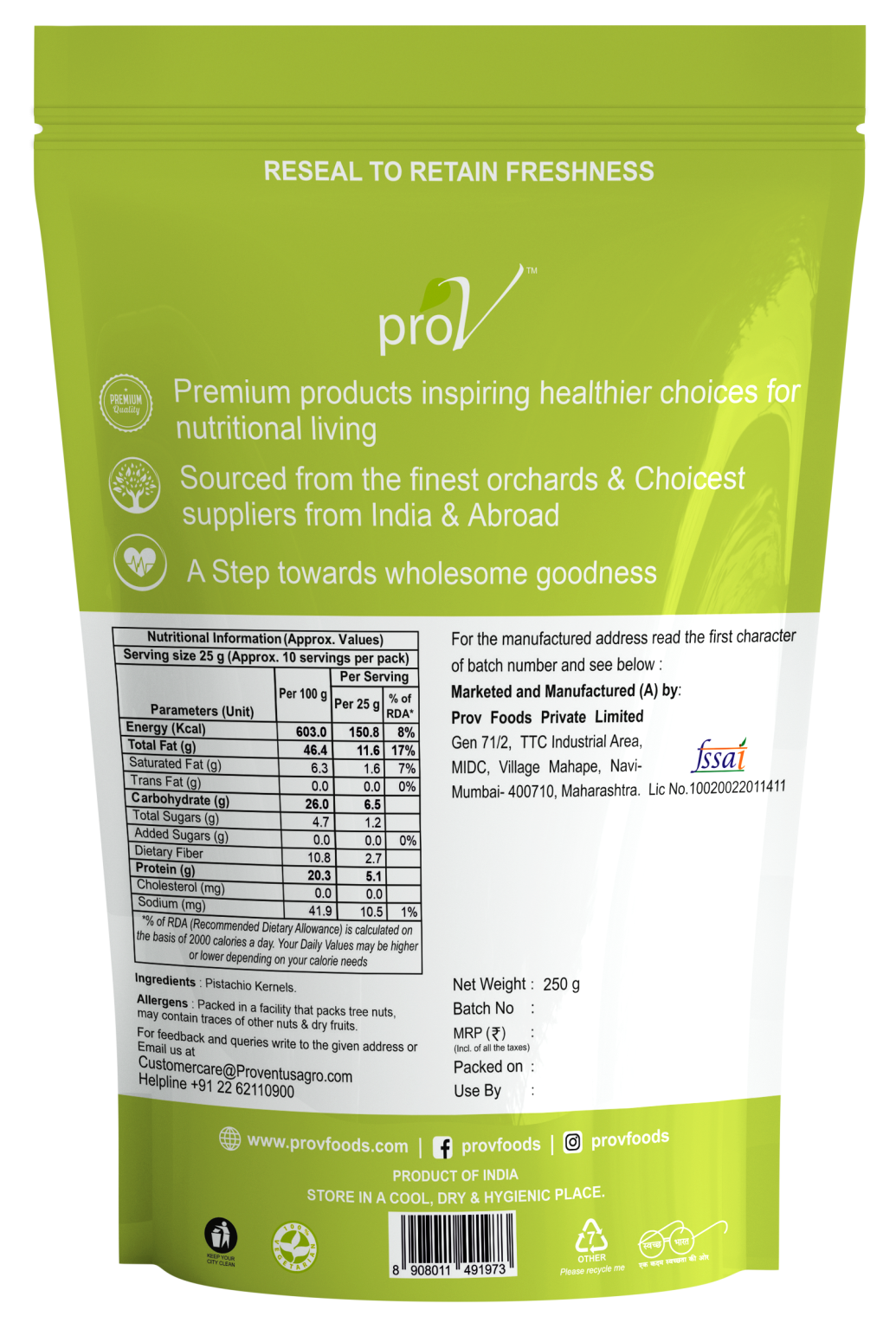 ProV Premium Pistachio Kernel 250gms Nuts Pistachios