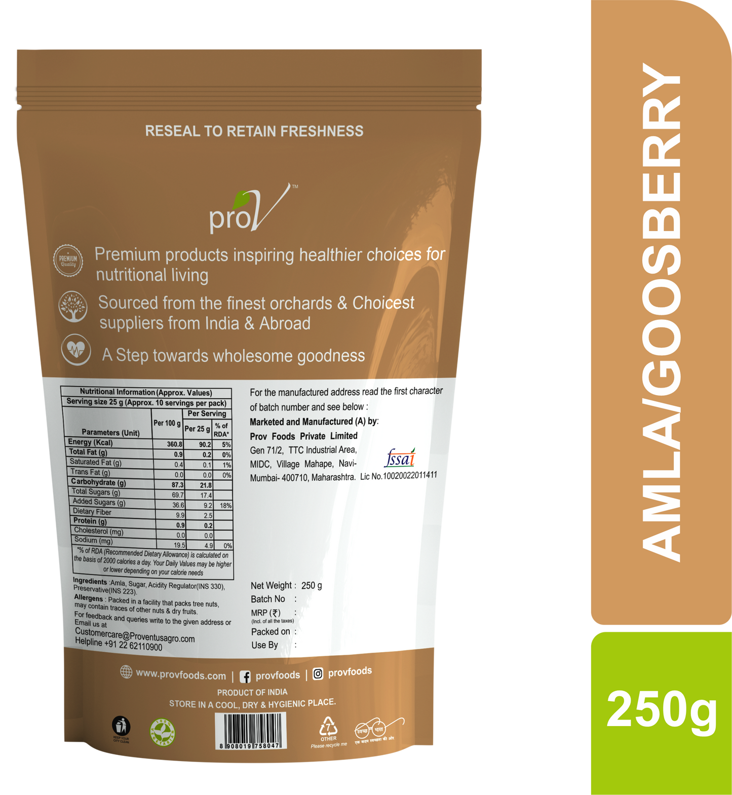 ProV Premium Amla/Gooseberry 250gms Dried Fruits Berries