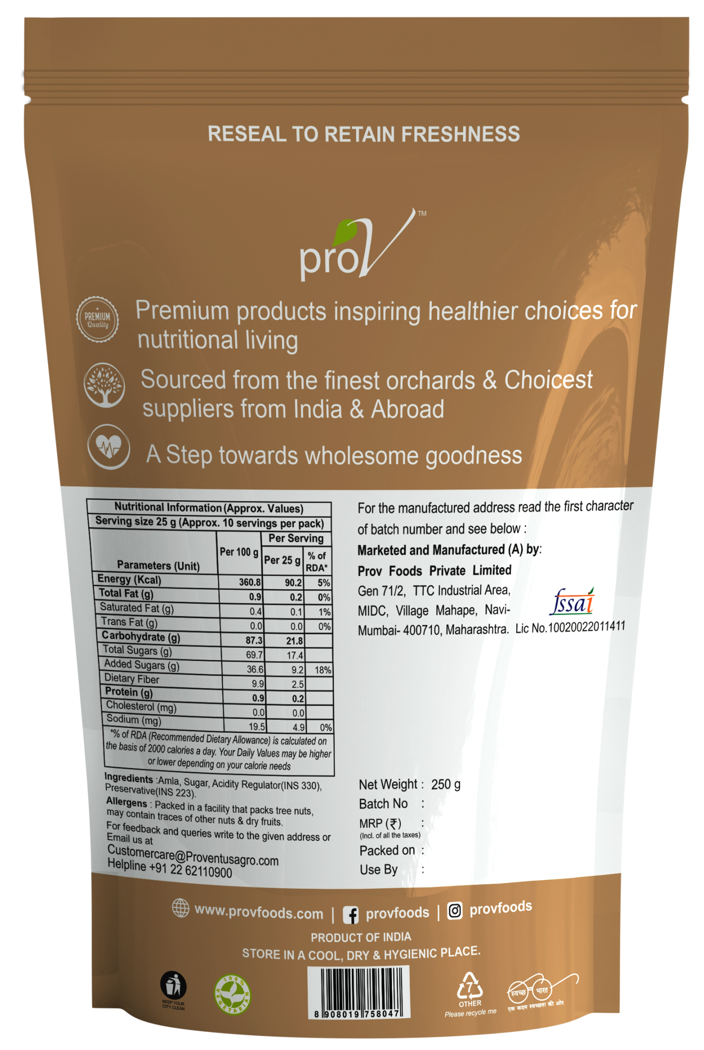 ProV Premium Amla/Gooseberry 250gms Dried Fruits Berries