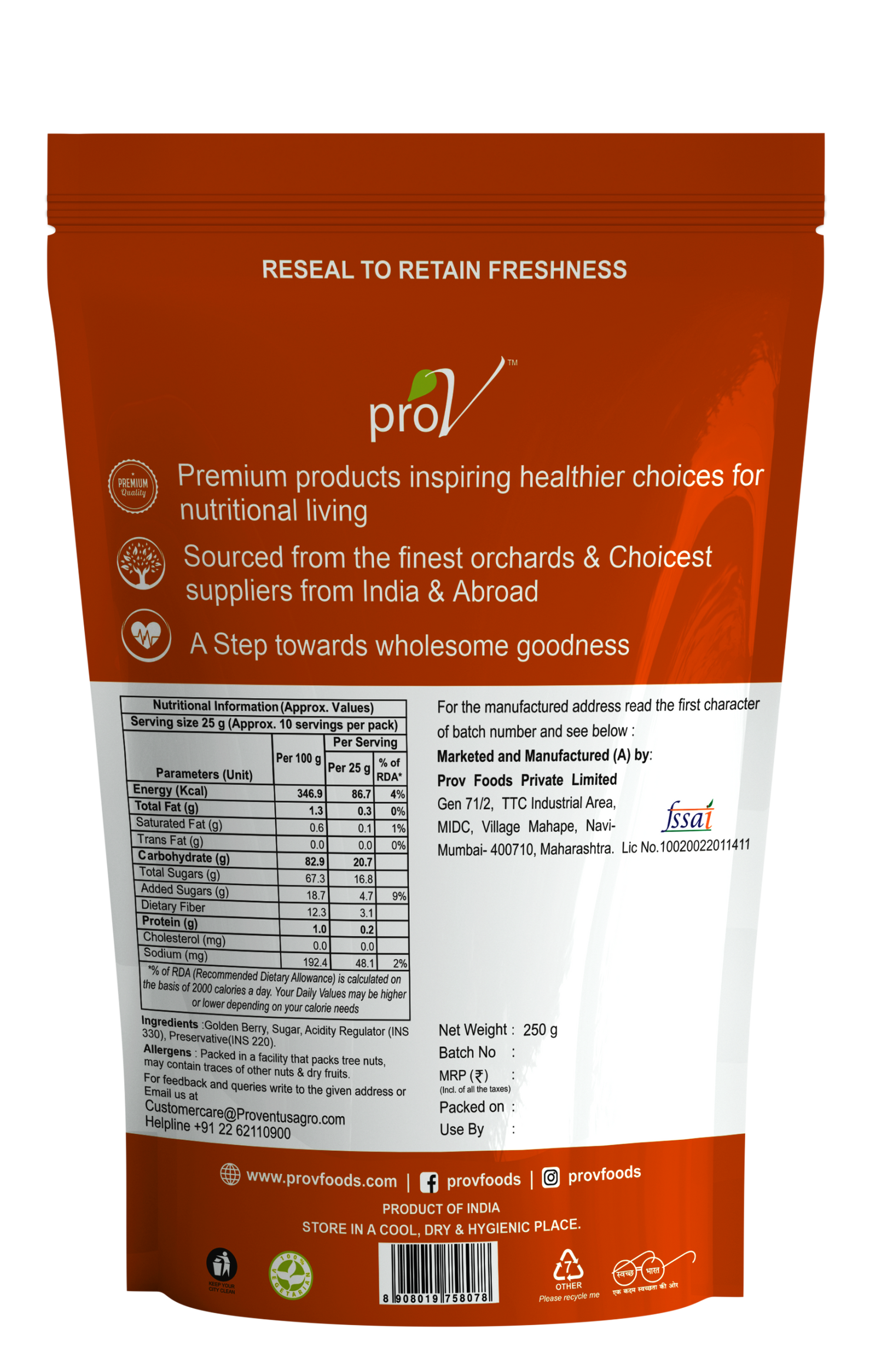 ProV Premium Golden Berry 250gms Berries Dried Fruits