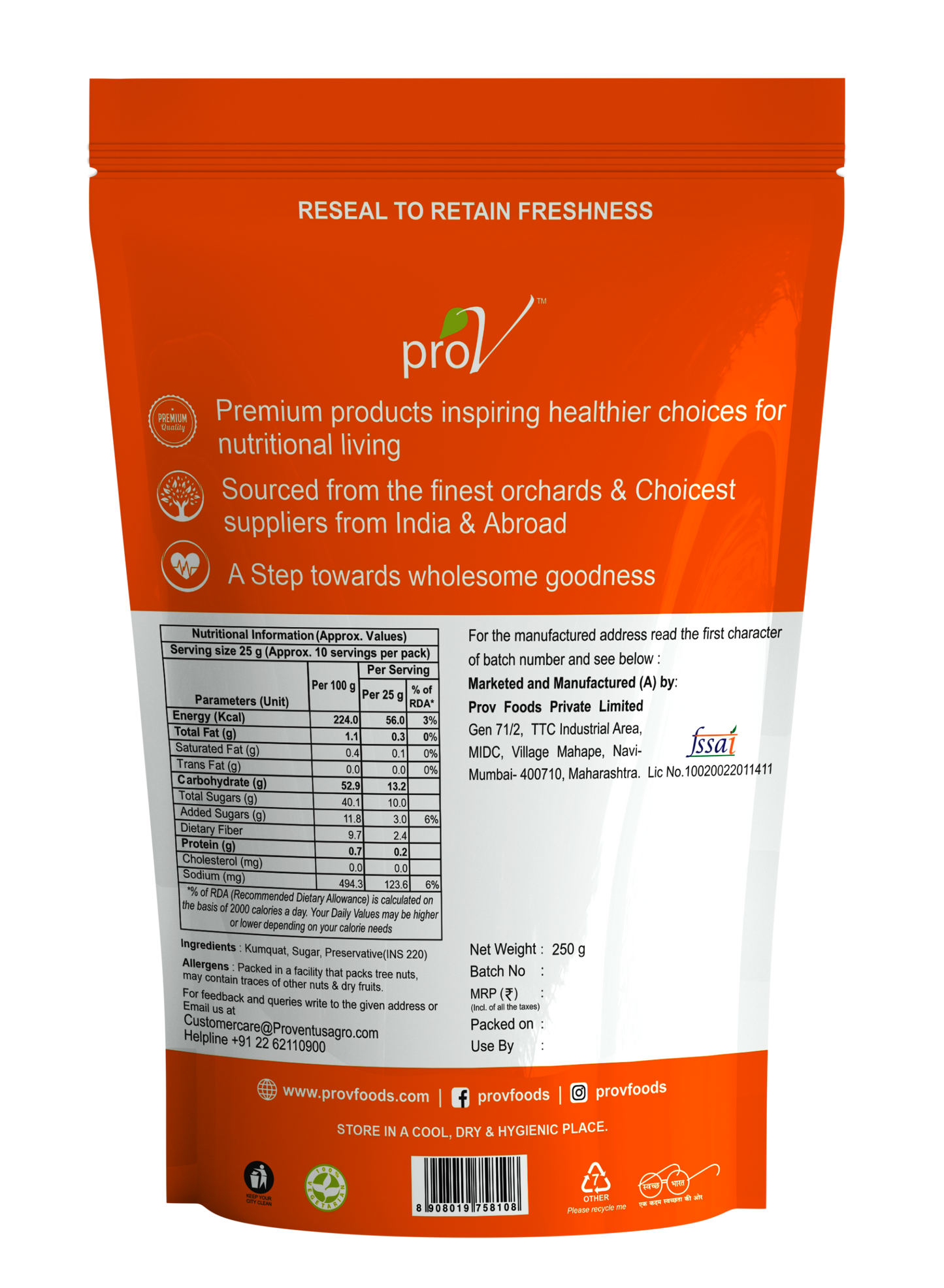ProV Premium Kumquat Dried 250gms Dried Fruits Dried Fruits