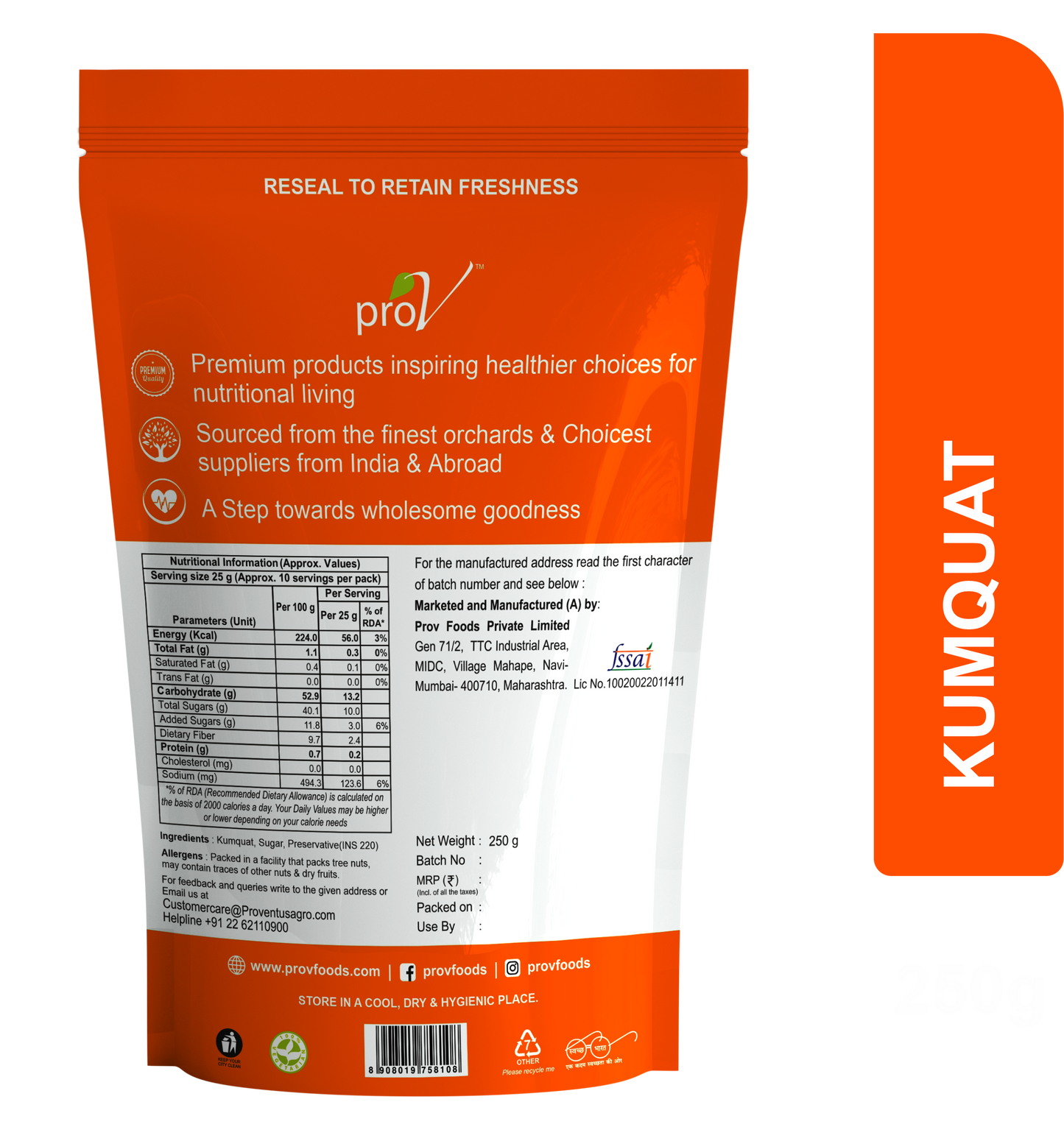 ProV Premium Kumquat Dried 250gms Dried Fruits Dried Fruits