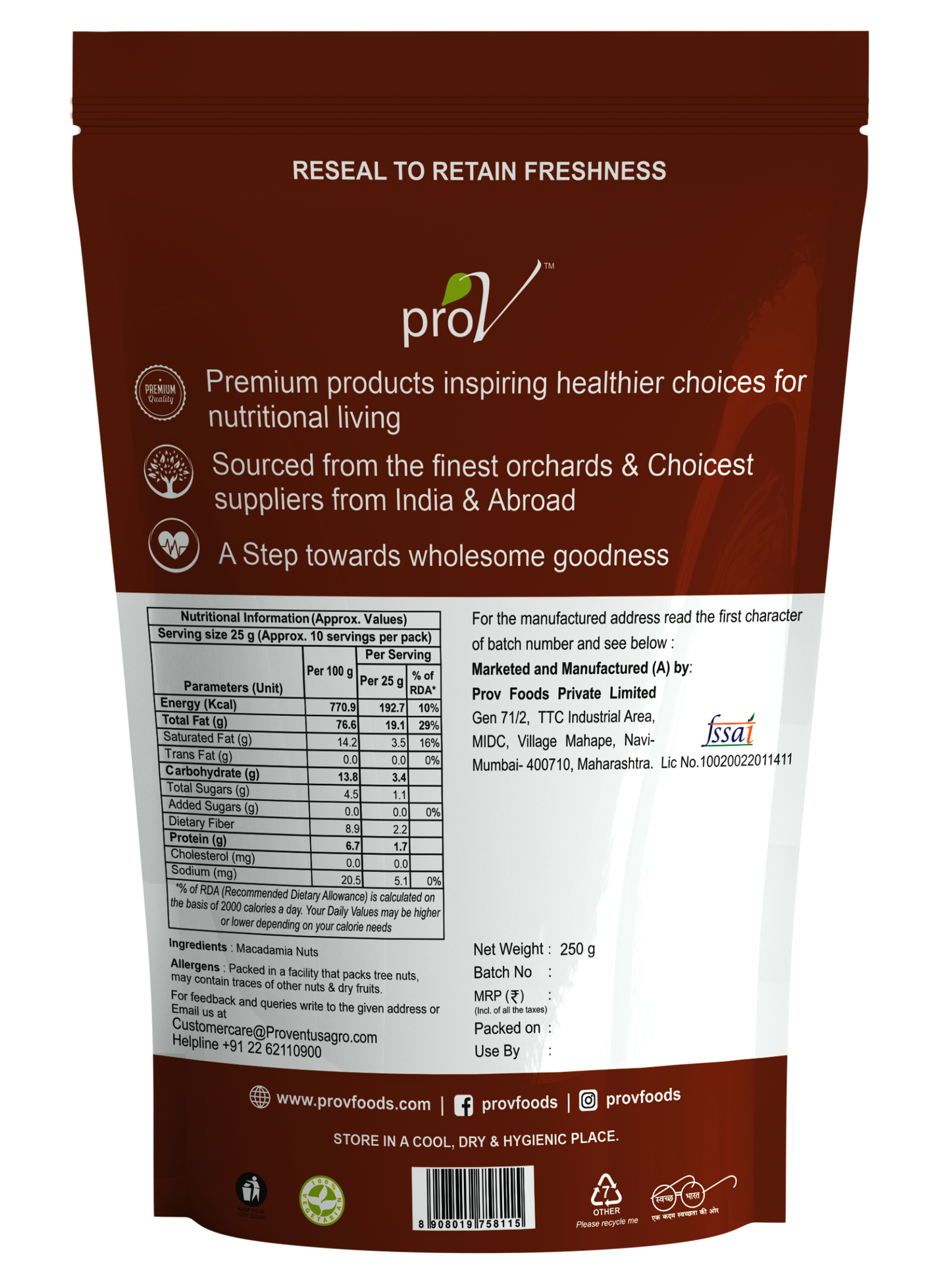 ProV Premium Macadamia Nuts 250gms Exotic Nuts Exotic Nuts