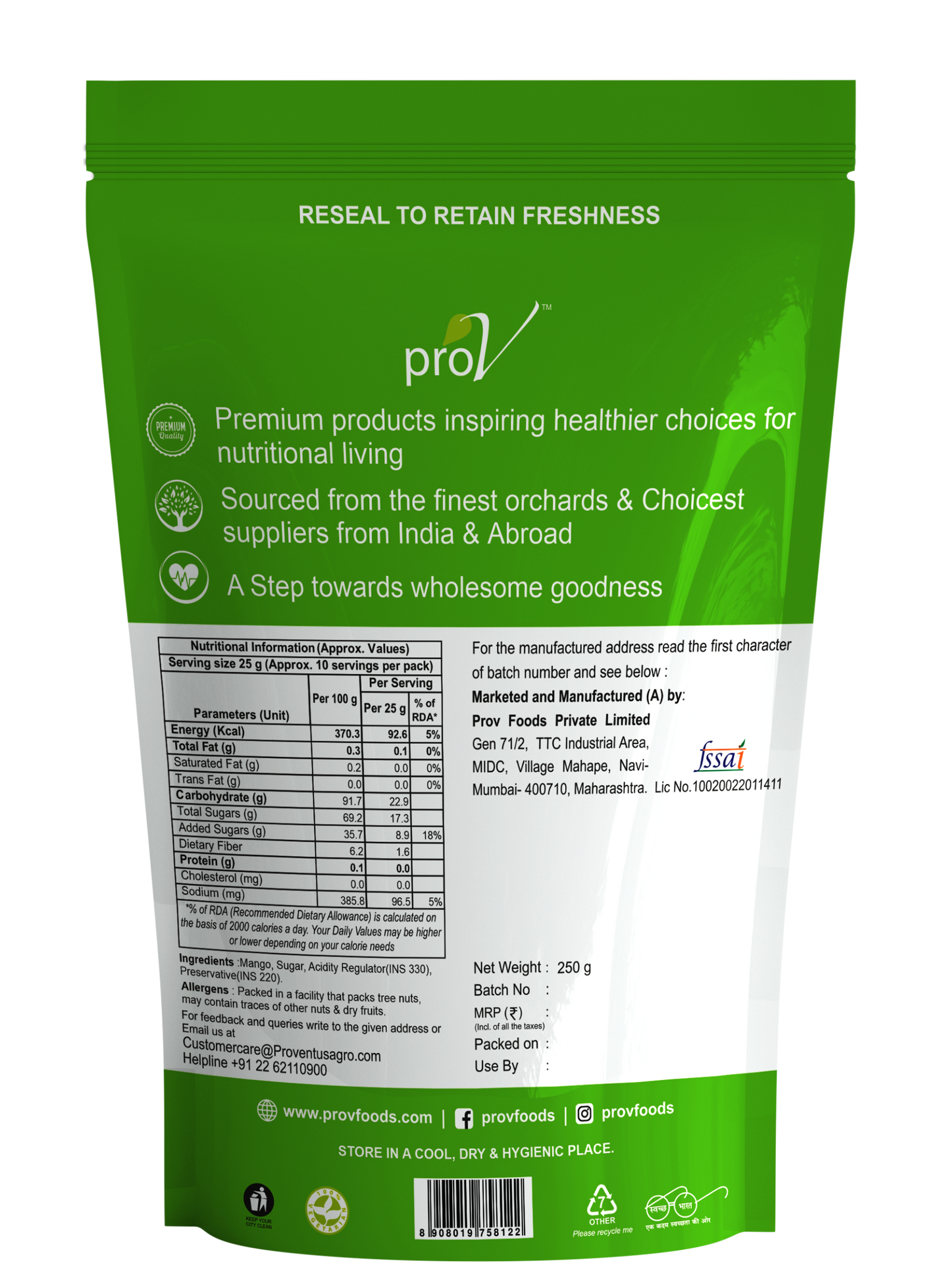 ProV Premium Mango Sliced 250gms Dried fruits Dried Fruits