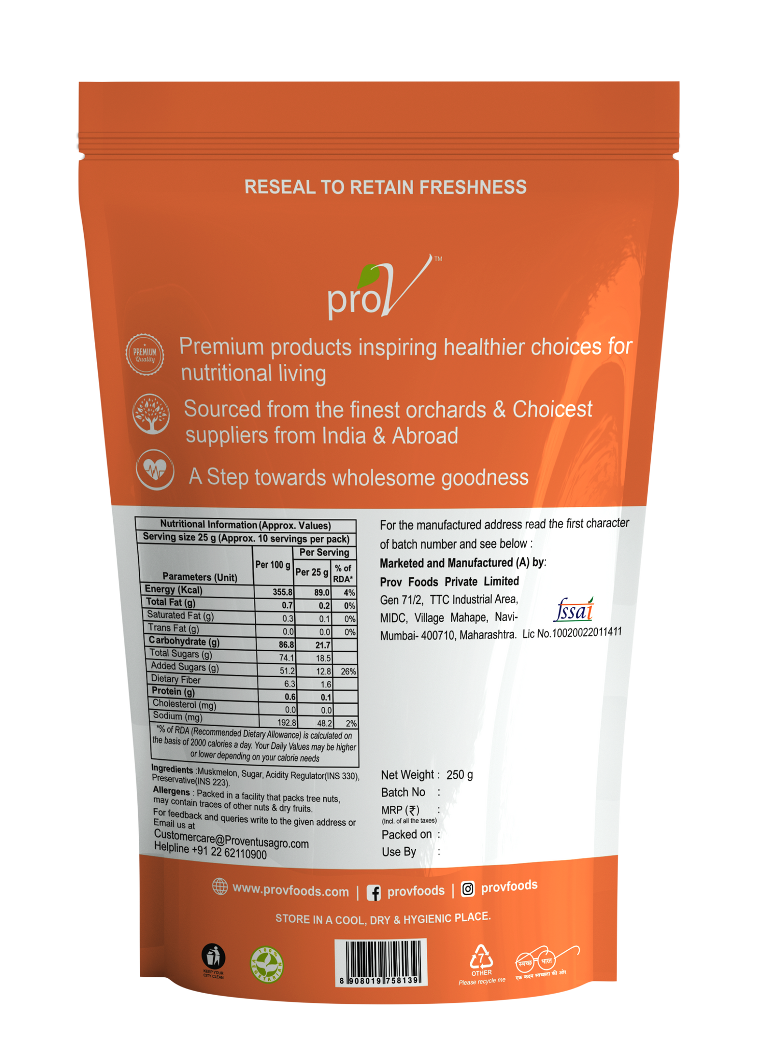 ProV Premium Muskmelon Dried 250gms Dried fruits Dried Fruits