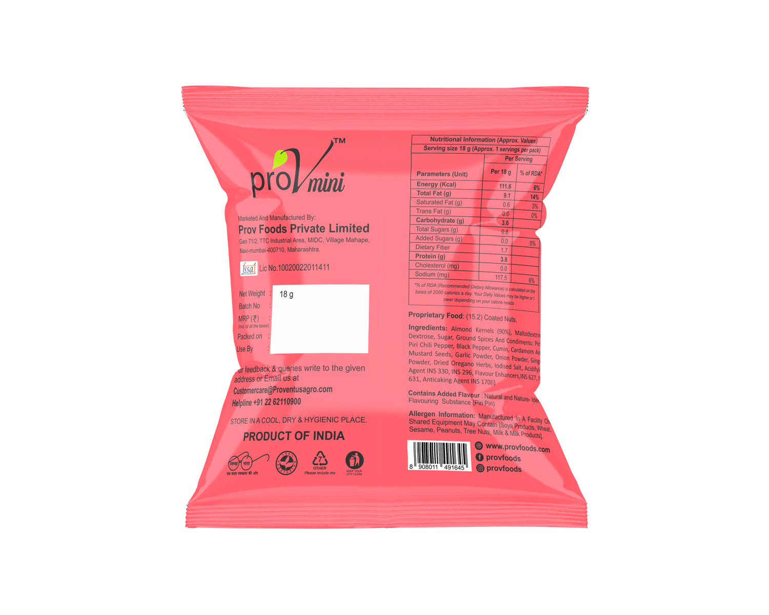 ProV Mini Almonds Piri Piri 18g Nuts Almonds