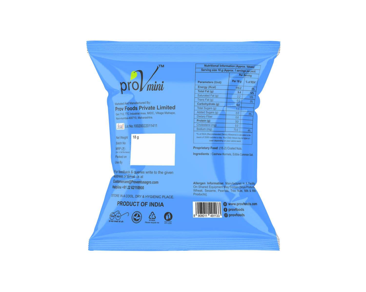 ProV Mini Cashew Roasted Salted 18g Nuts Cashews