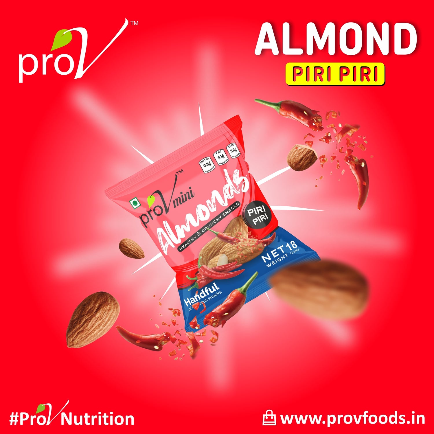 ProV Mini Almonds Piri Piri 18g Nuts Almonds