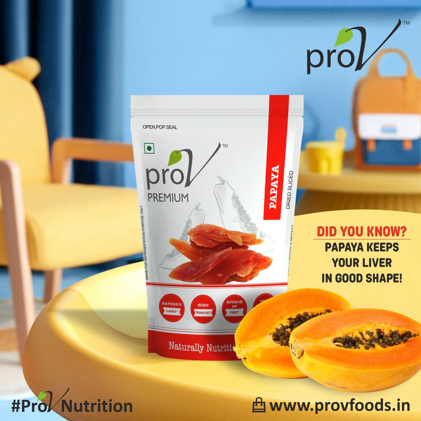 ProV Premium Papaya Sliced 250gms Dried Fruits Dried Fruits