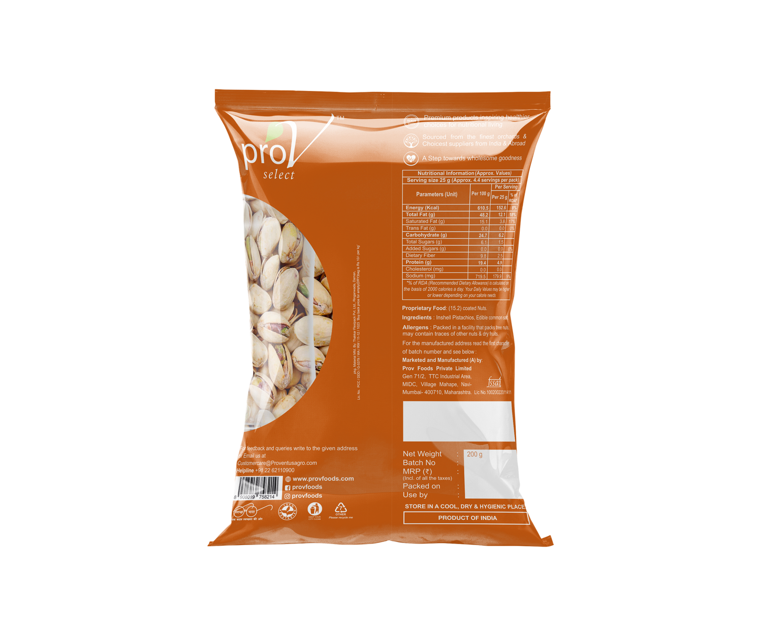 ProV Select California Pistachio Roasted & Salted 200g Nuts Pistachios