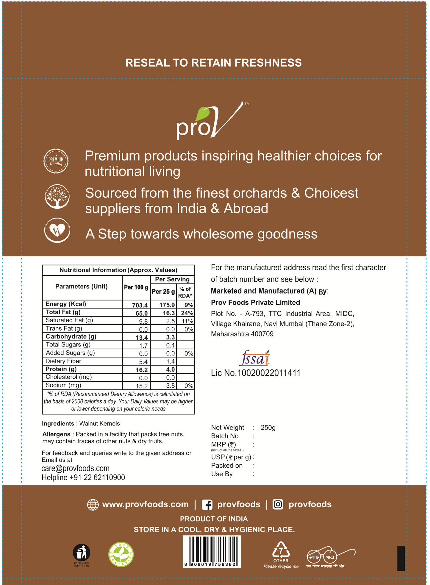 ProV Premium Walnut Light Halves 250g Nuts Walnuts