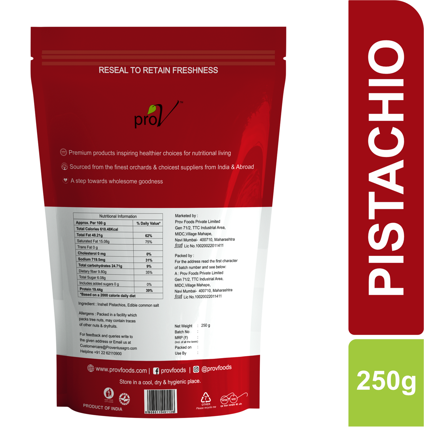 ProV Premium Pistachios Irani 250g Nuts Pistachios