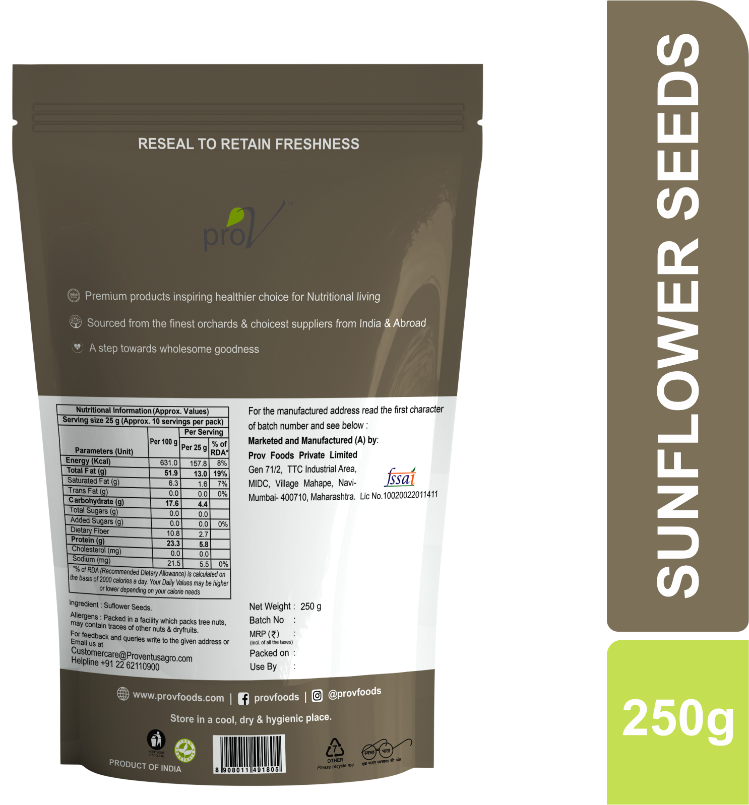ProV Premium Sunflower Seeds 250g Seeds Seeds