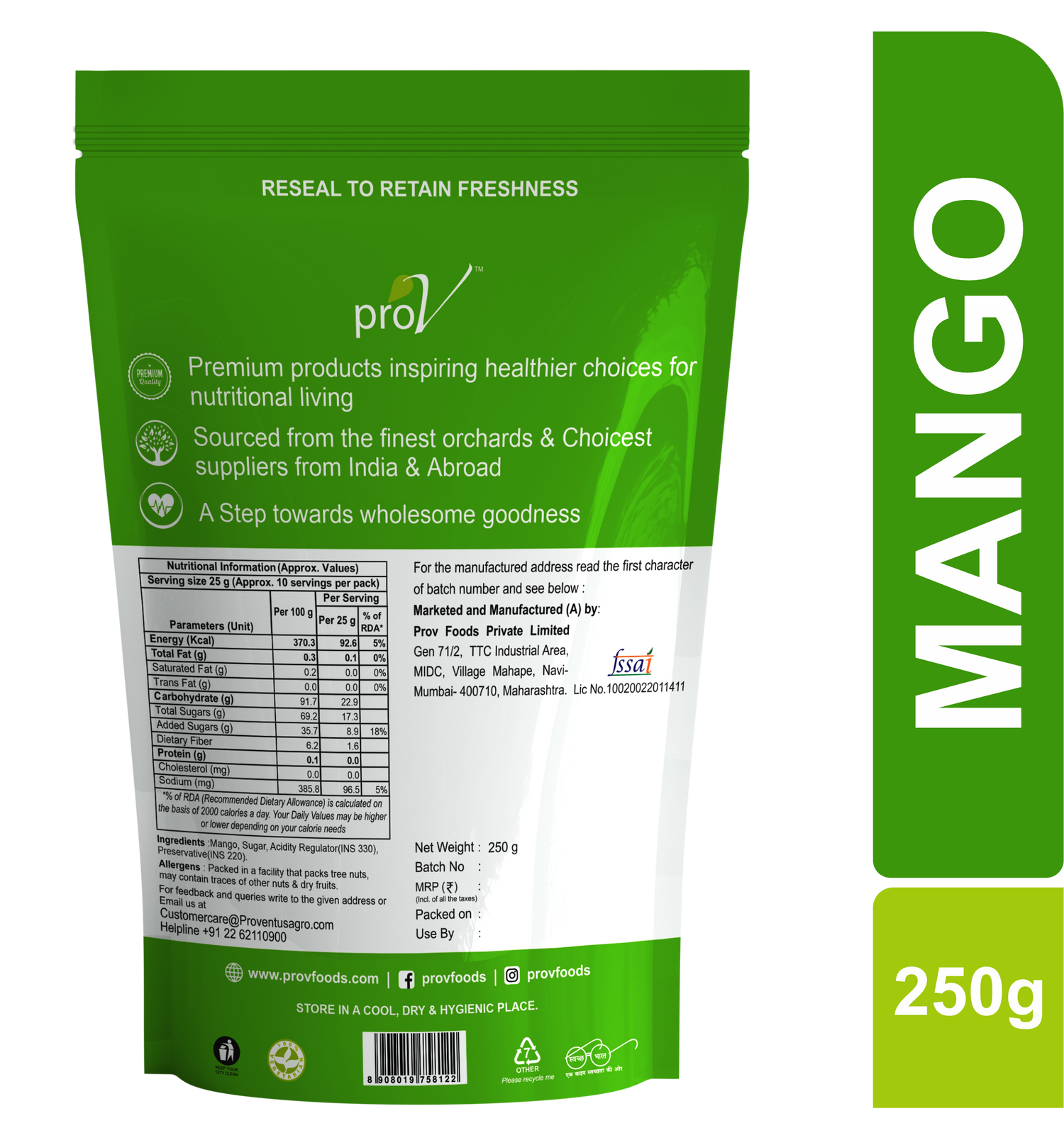 ProV Premium Mango Sliced 250gms Dried fruits Dried Fruits