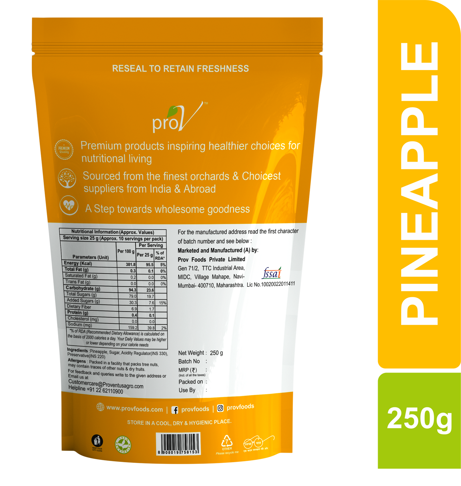 ProV Premium Pineapple Diced 250gms Dried Fruits Dried Fruits