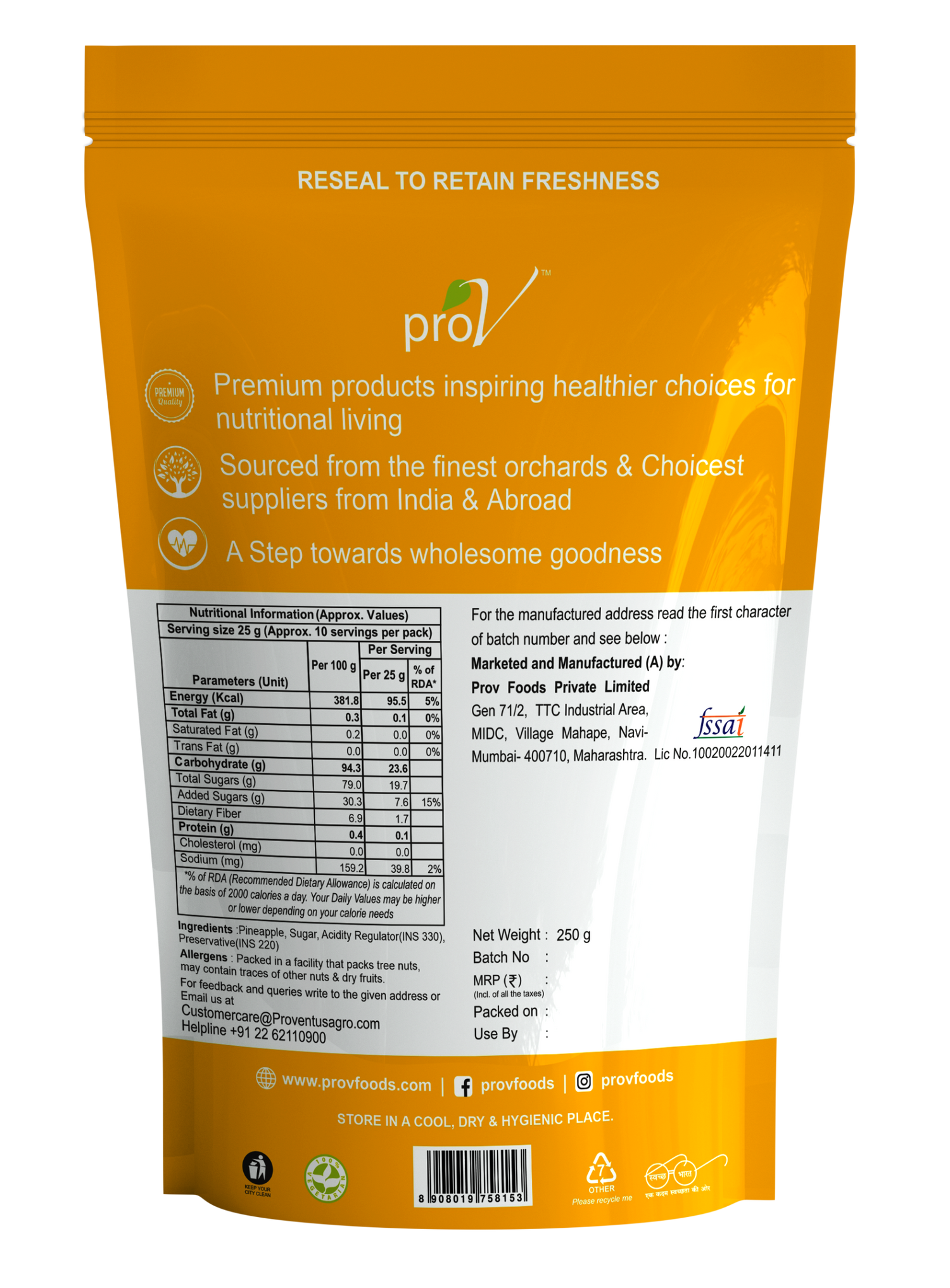 ProV Premium Pineapple Diced 250gms Dried Fruits Dried Fruits