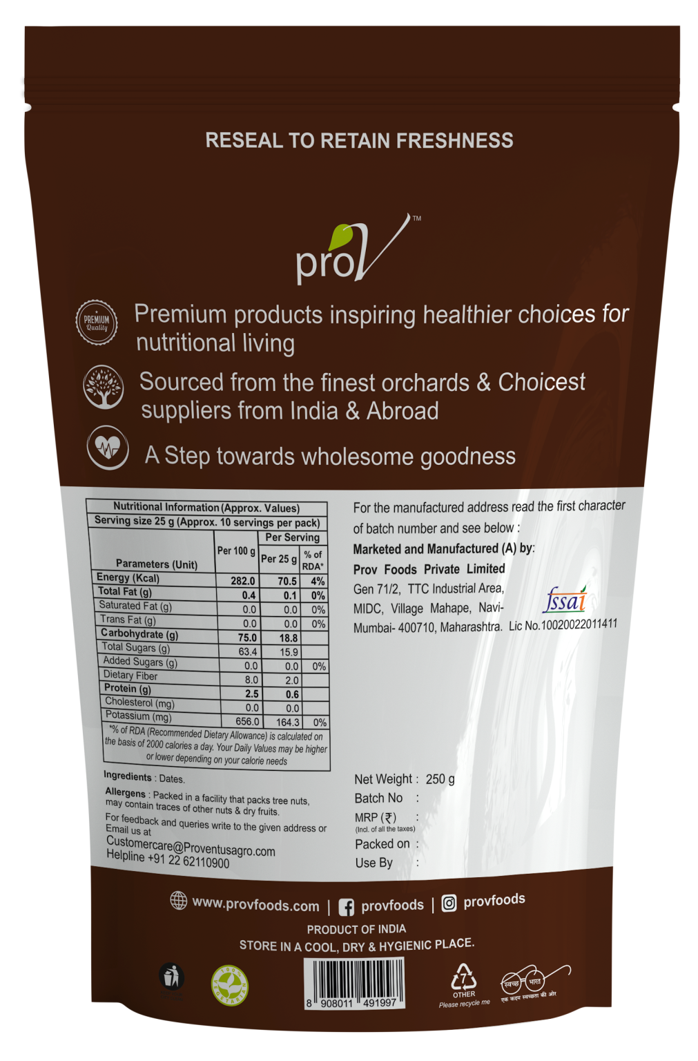 ProV Premium Dates 250g Dried Fruits Dates
